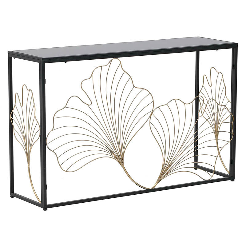 3507310009 KONZOLA METALNA CRNO ZLATNA SA LISTOVIMA 120X36X76 CM