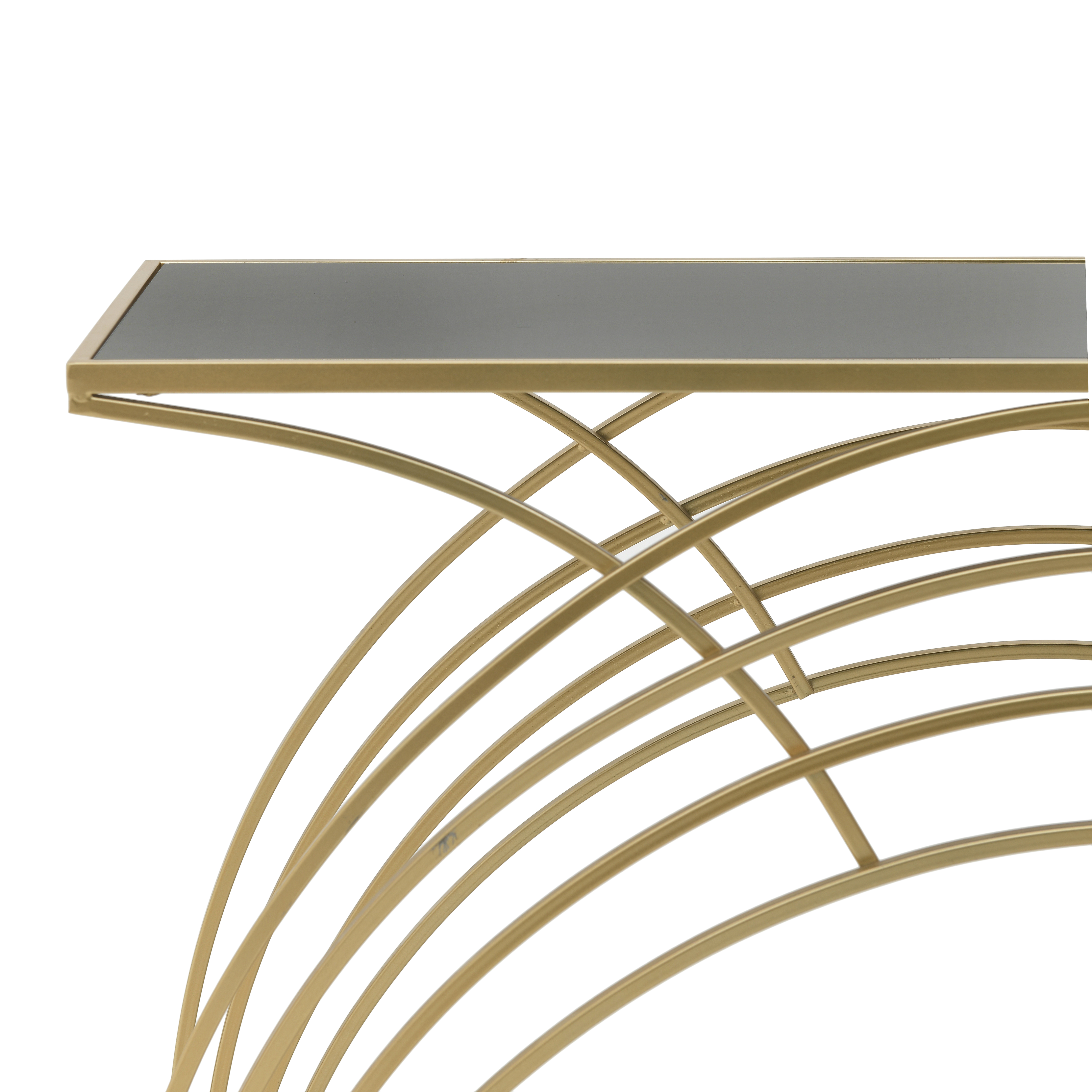 3509540085 KONZOLA METALNA SA STAKLOM CRNO ZLATNA S/2 107X36X79 CM
