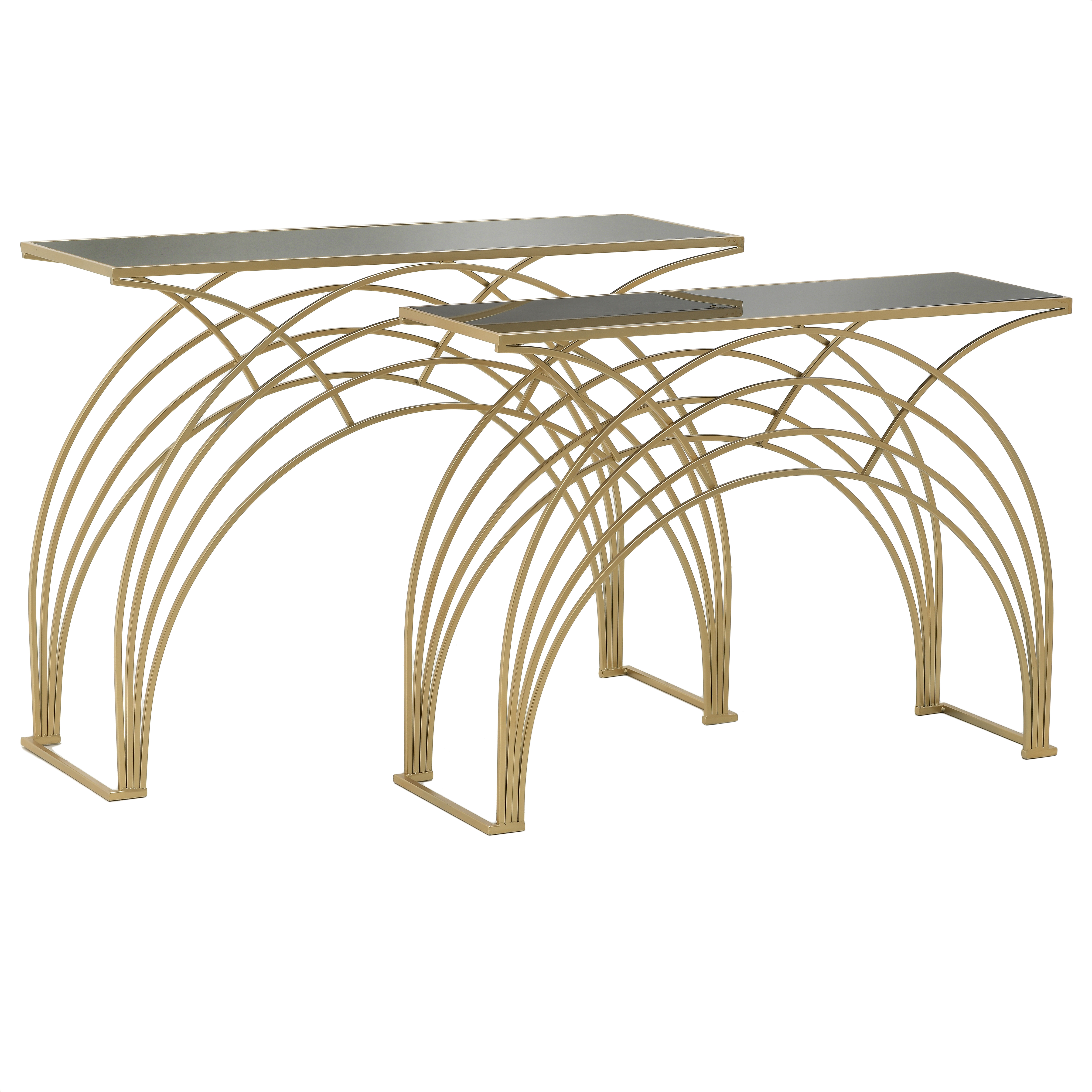 3509540085 KONZOLA METALNA SA STAKLOM CRNO ZLATNA S/2 107X36X79 CM