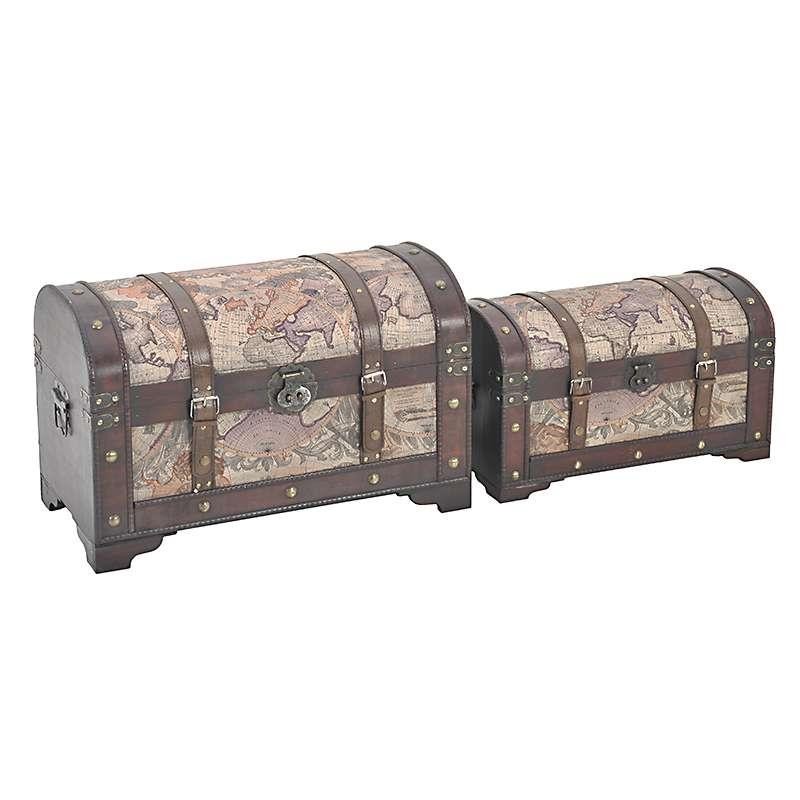 3503610011 KOVČEG DRVENI DEZEN MAPA SVETA BRAON S/2 50*25*30cm