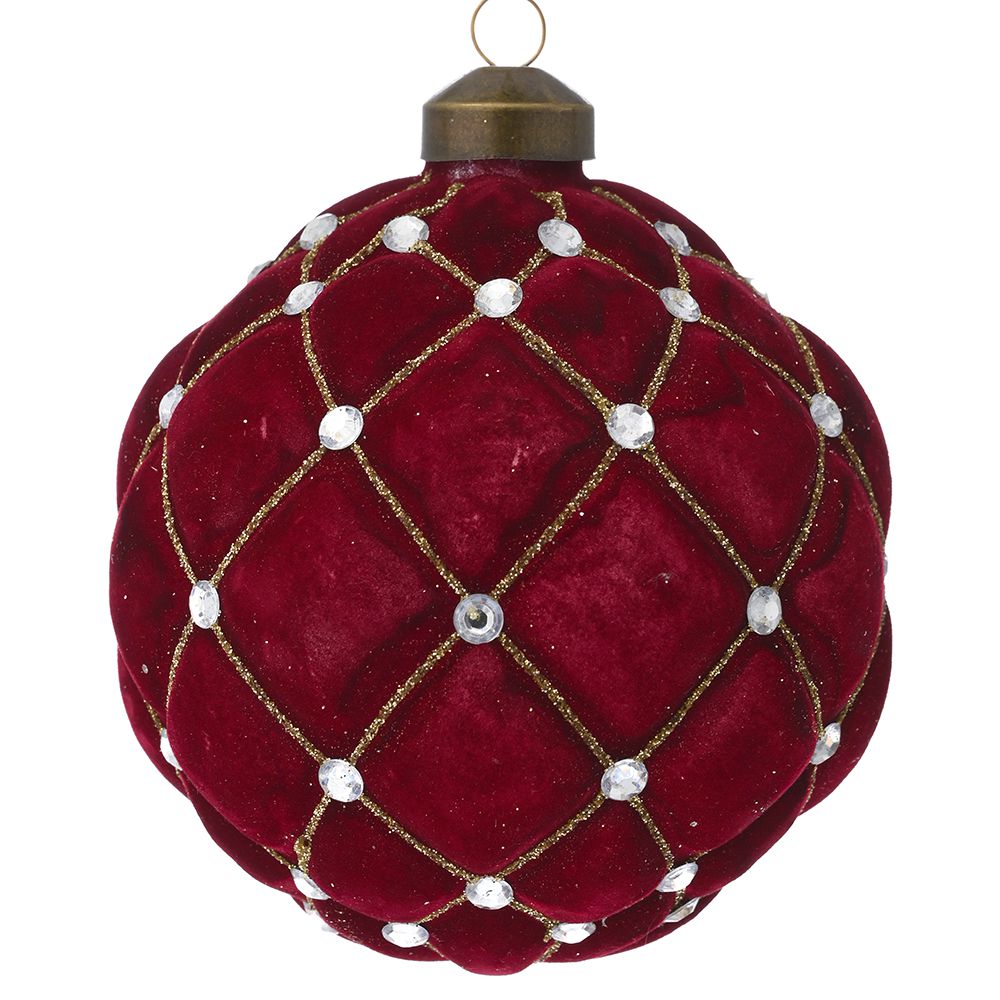 78789 KUGLA PLIŠANA BORDO SA ŠTRASOM I BISERIMA  8CM SET/6