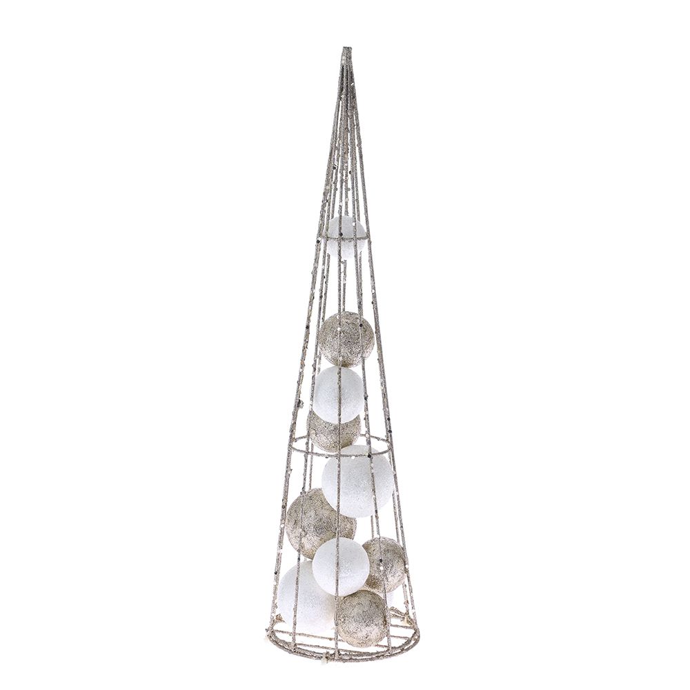 79916 KUPA METALNA ŠAMPANJ BELA SA KUGLICAMA 10X40 CM