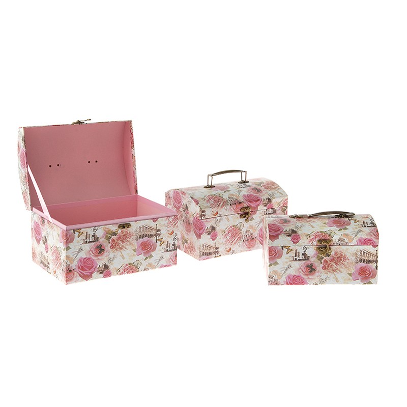 51769 KUTIJA KARTONSKA BELA SA ROZE RUŽAMA U OBLIKU KOVČEŽIĆA S/3