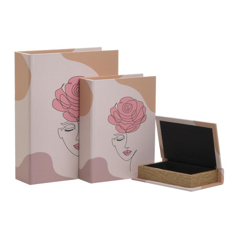 3703580068 KUTIJA U OBLIKU KNJIGE ROZE DEVOJKA SA RUŽOM S/3 24X18X6 CM