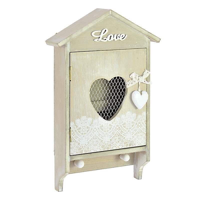 3709160008 KUTIJA ZA KLJUČEVE DRVENA SA BEŽ SRCEM 23*6*35cm