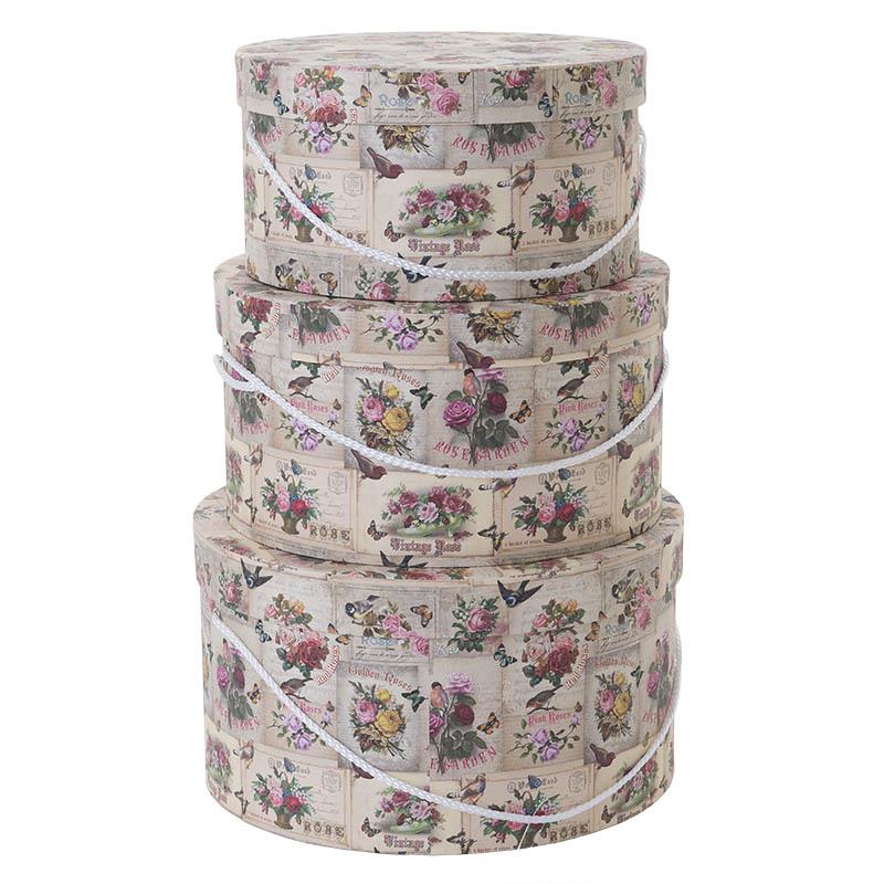 3701440255 KUTIJE KARTONSKE OKRUGLE CVETNI DEZEN S/3 32*32*18cm