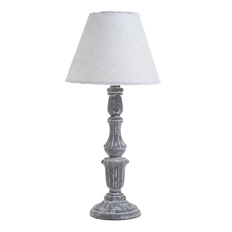 3158760152 LAMPA STONA ANTIK SIVA DRVENA SA PLATNENIM ABAŽUROM 20*42cm