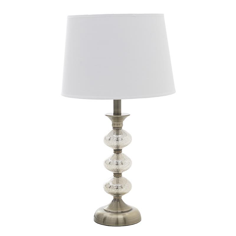 3156200016 LAMPA STONA BELO ZLATNA STAKLENA SA PLATNENIM ABAŽUROM 30*30*55cm