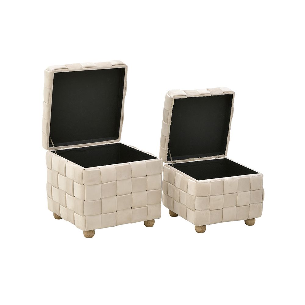 3504490016 DRVENI TABURE TAPACIRAN PLIŠEM ROZE S/2 35X35X33 CM