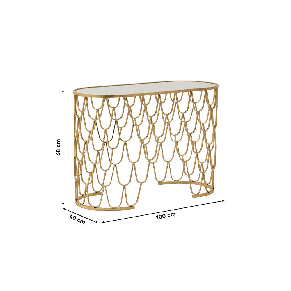 3501610009 METALNA KONZOLA ZLATNA SA OGLEDALOM 100X40X68 CM