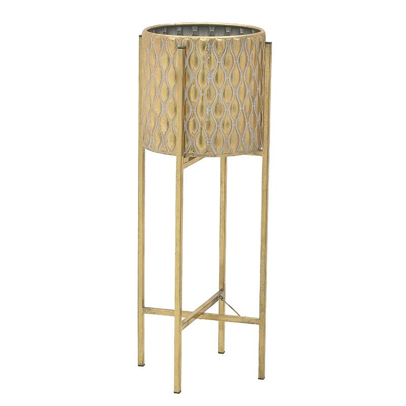3706690084 METALNA ŽARDINJERA NA STALKU ZLATNA 31X31X81 CM