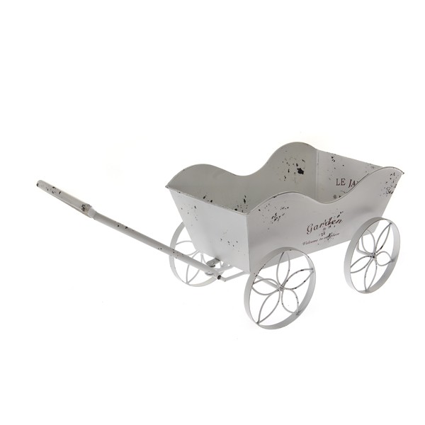 48399 METALNA ŽARDINJERA ZA CVEĆE U OBLIKU KOLICA BELA 58*20*20cm