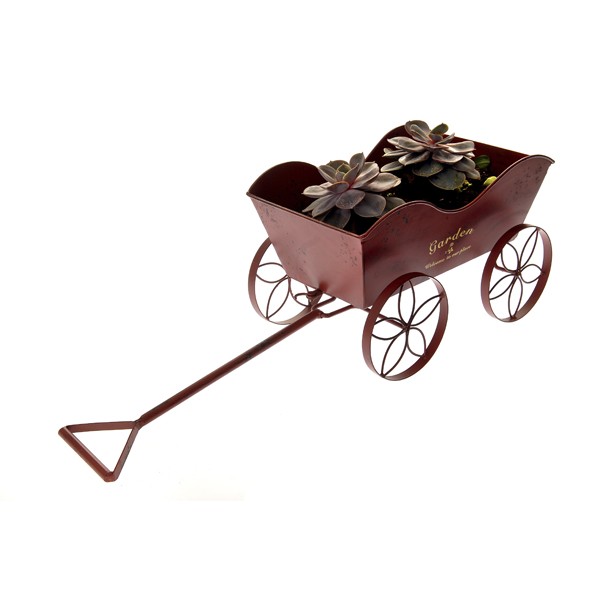 48398 METALNA ŽARDINJERA ZA CVEĆE U OBLIKU KOLICA CRVENA 58*20*20cm