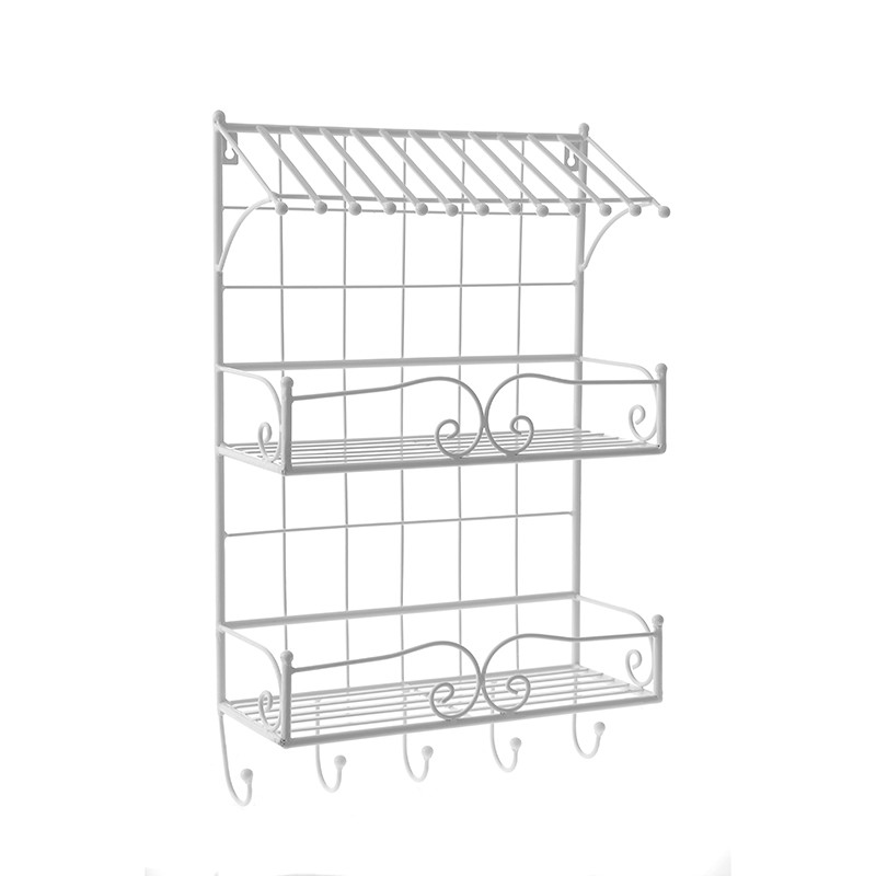 52481 METALNA ZIDNA POLICA BELA SA VEŠALICAMA 38*15*61cm