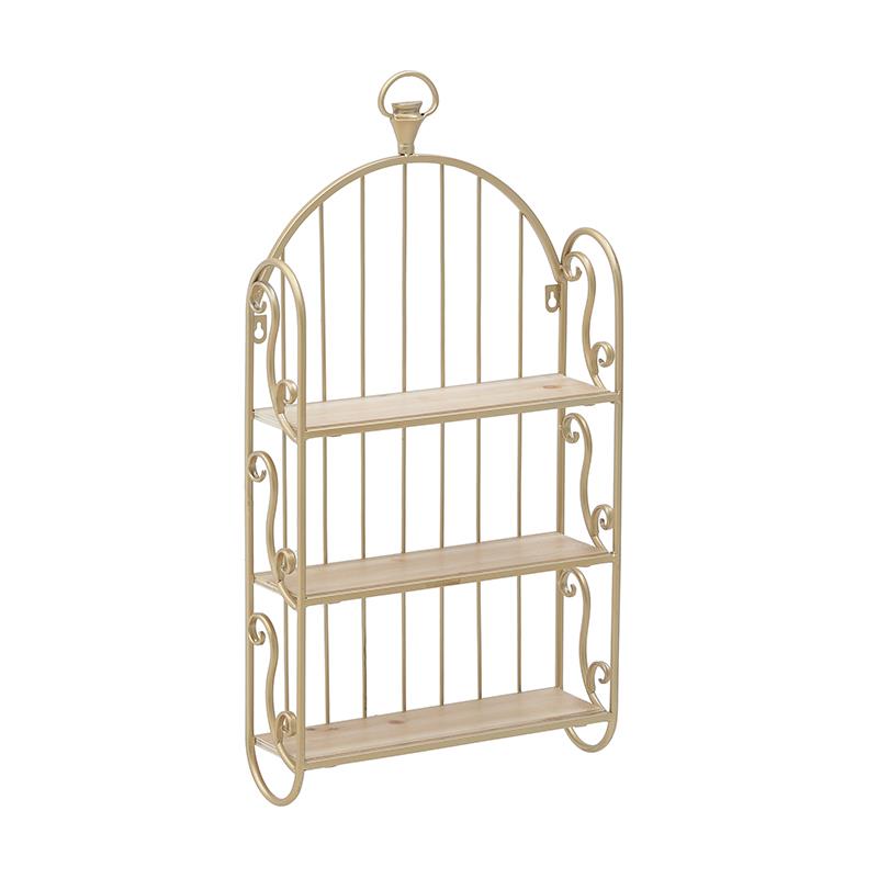 3508980058 METALNA ZIDNA POLICA NATURAL ZLATNA 37x11x68 CM