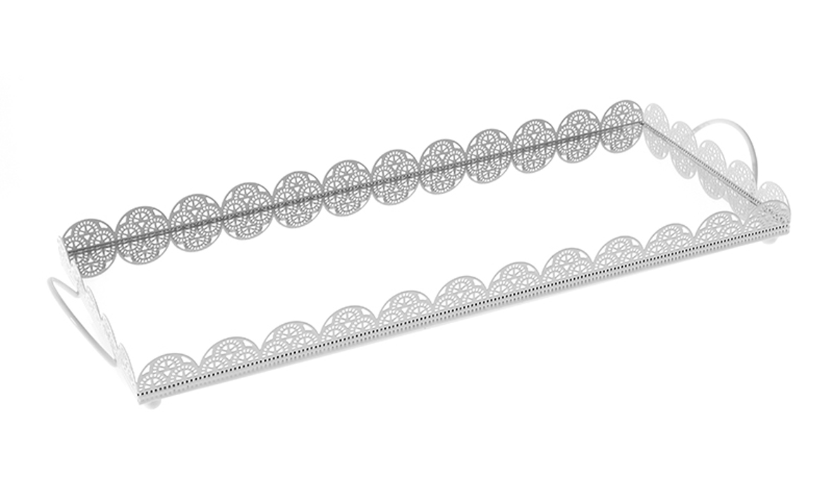 50622 METALNI BELI POSLUŽAVNIK SA OGLEDALOM 47*18cm