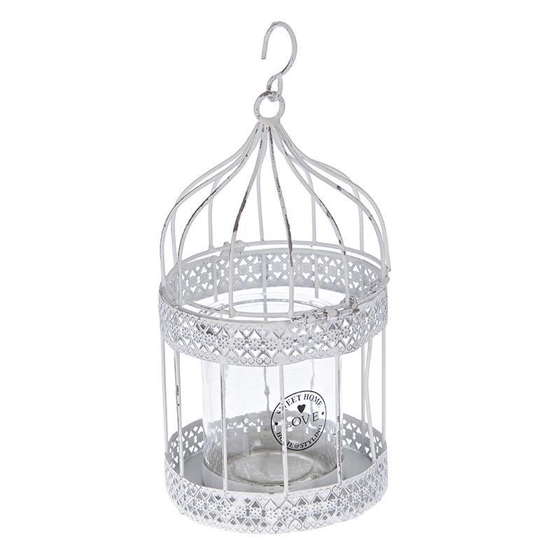 3702690014 METALNI BELI SVEĆNJAK U OBLIKU KAVEZA ZA PTICE 15*15*29cm