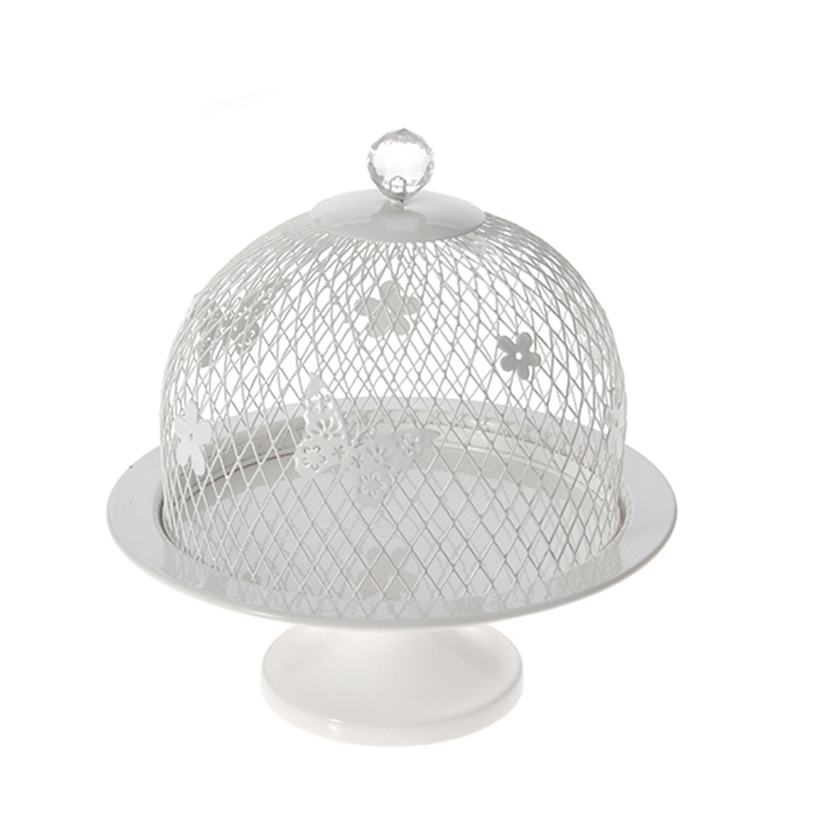 50628 METALNI BELI TANJIR ZA KOLAČE SA POKLOPCEM 25*27cm