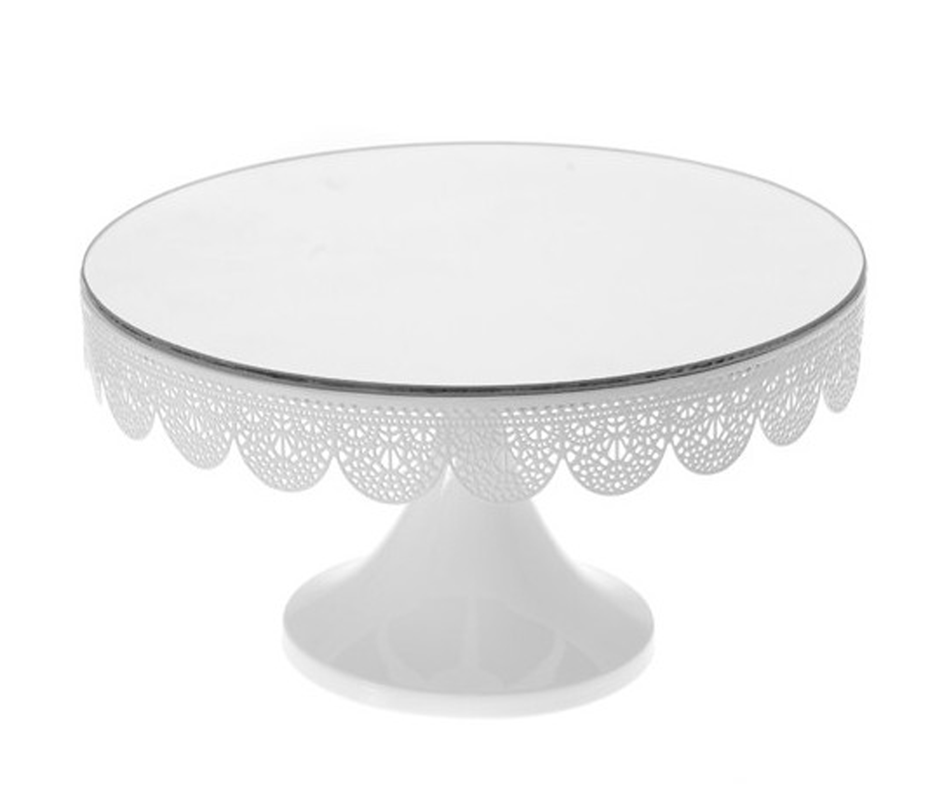 47556 METALNI DESERTNI TANJIR SA STOPOM BELI ČIPKANI 30*17cm