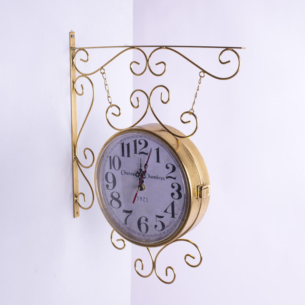 D-24 METALNI DVOSTRANI ZIDNI SAT ANTIK ZLATNI J 49*41 CM