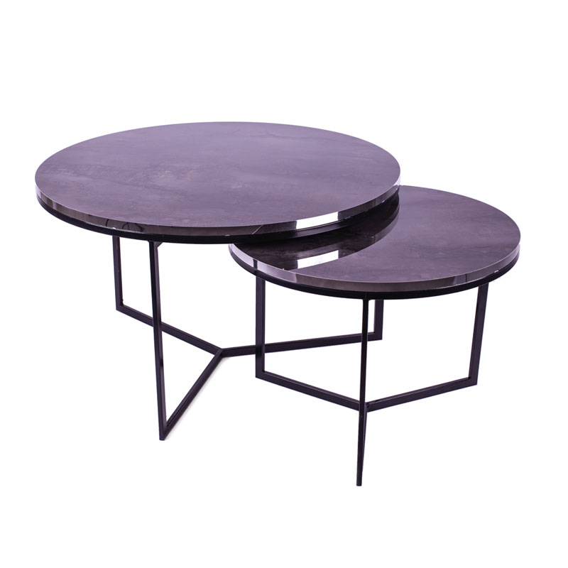 METALNI KLUB STO CRNI PLOČA DEZEN SIVO CRNI MERMER 58*42 CM