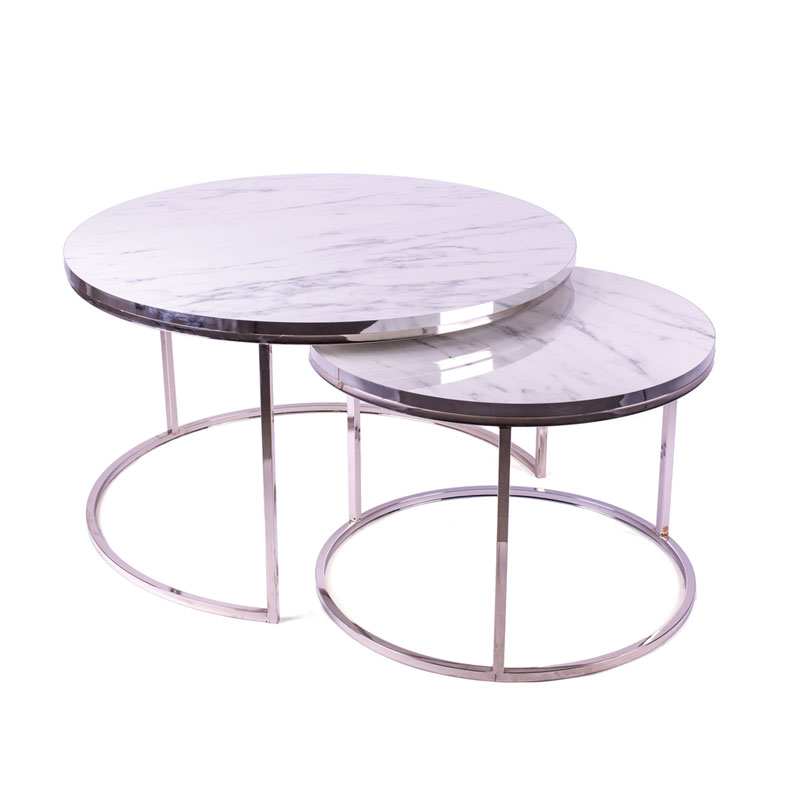METALNI KLUB STO SREBRNI PLOČA DEZEN BELI MERMER 58*42 CM