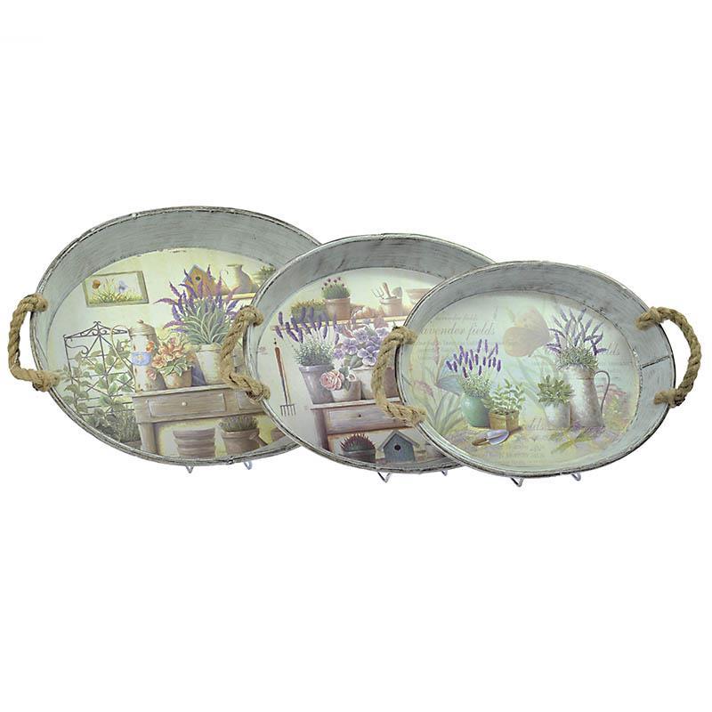 3703490033 METALNI POSLUŽAVNICI DEZEN LAVANDA S/3 40*30*5cm