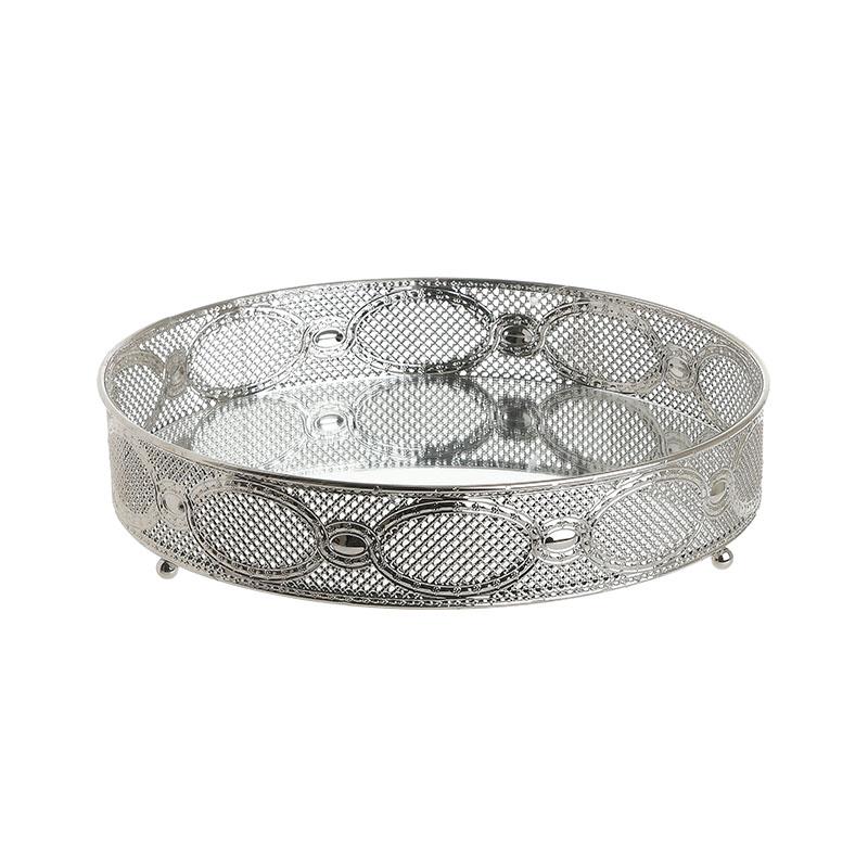 3701040076 METALNI POSLUŽAVNIK SREBRNI SA OGLEDALOM 28x6 CM