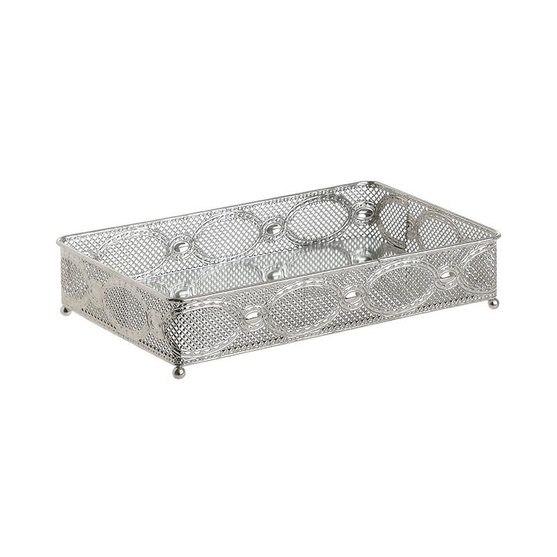 3701040777 METALNI POSLUŽAVNIK SREBRNI SA OGLEDALOM 29x18X6 CM