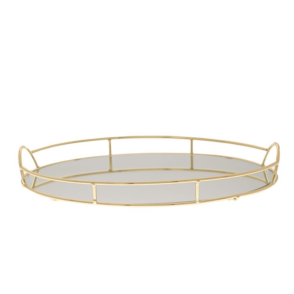 85155 METALNI SREBRNI POSLUŽAVNIK SA OGLEDALOM 25X35X4.5 CM
