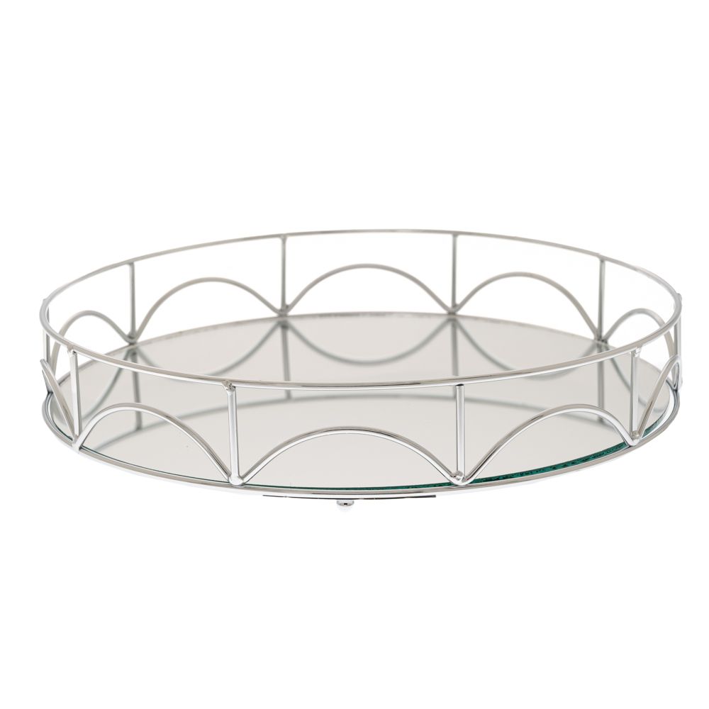 85153 METALNI SREBRNI POSLUŽAVNIK SA OGLEDALOM 30X5 CM