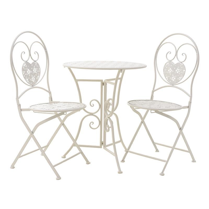 3502070098 METALNI STO SA DVE STOLICE BELI S/3 60*70/40*40*92cm