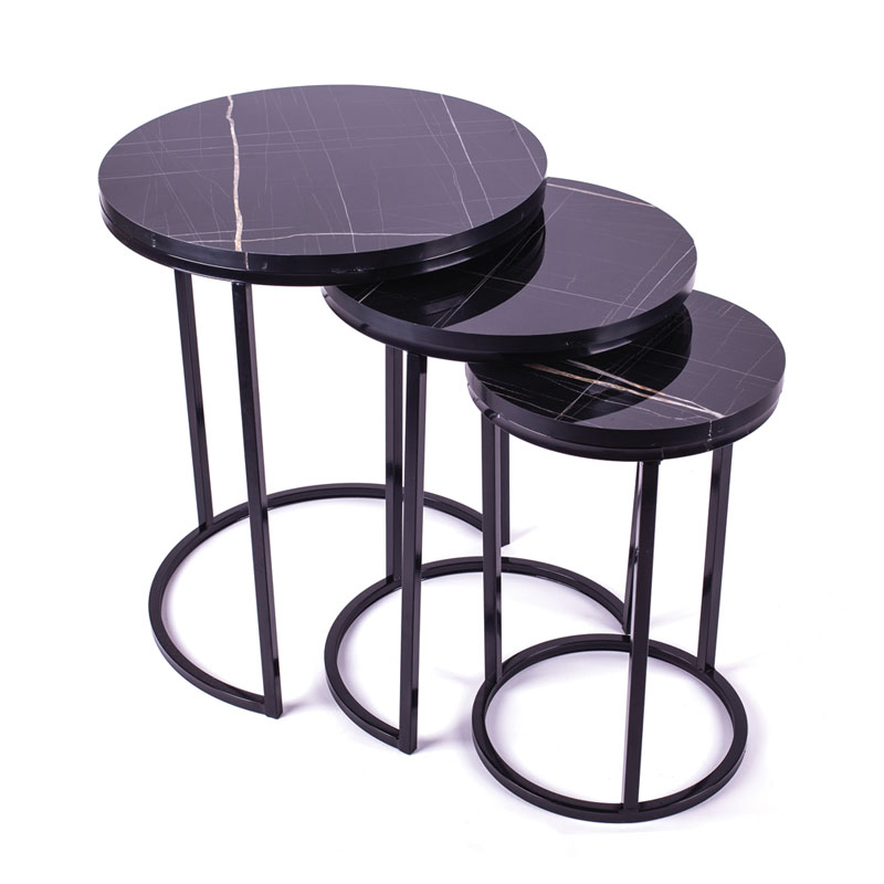METALNI STOČIĆ CRNI PLOČA DEZEN CRNO BELI MERMER 47*57 CM
