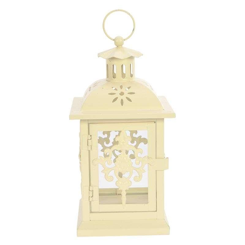 3702430015 METALNI SVEĆNJAK U OBLIKU FENJERA BEŽ 13*13*24cm
