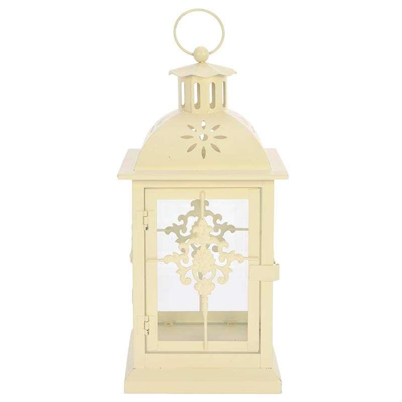 3702430016 METALNI SVEĆNJAK U OBLIKU FENJERA BEŽ 16*16*32cm