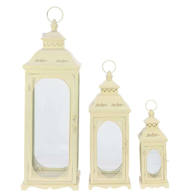 3702430022 METALNI SVEĆNJAK U OBLIKU FENJERA BEŽ S/3 23*23*70cm
