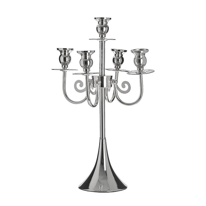 3701510693 METALNI SVEĆNJAK ZA 5 SVEĆA SREBRNI 34X32X48 CM