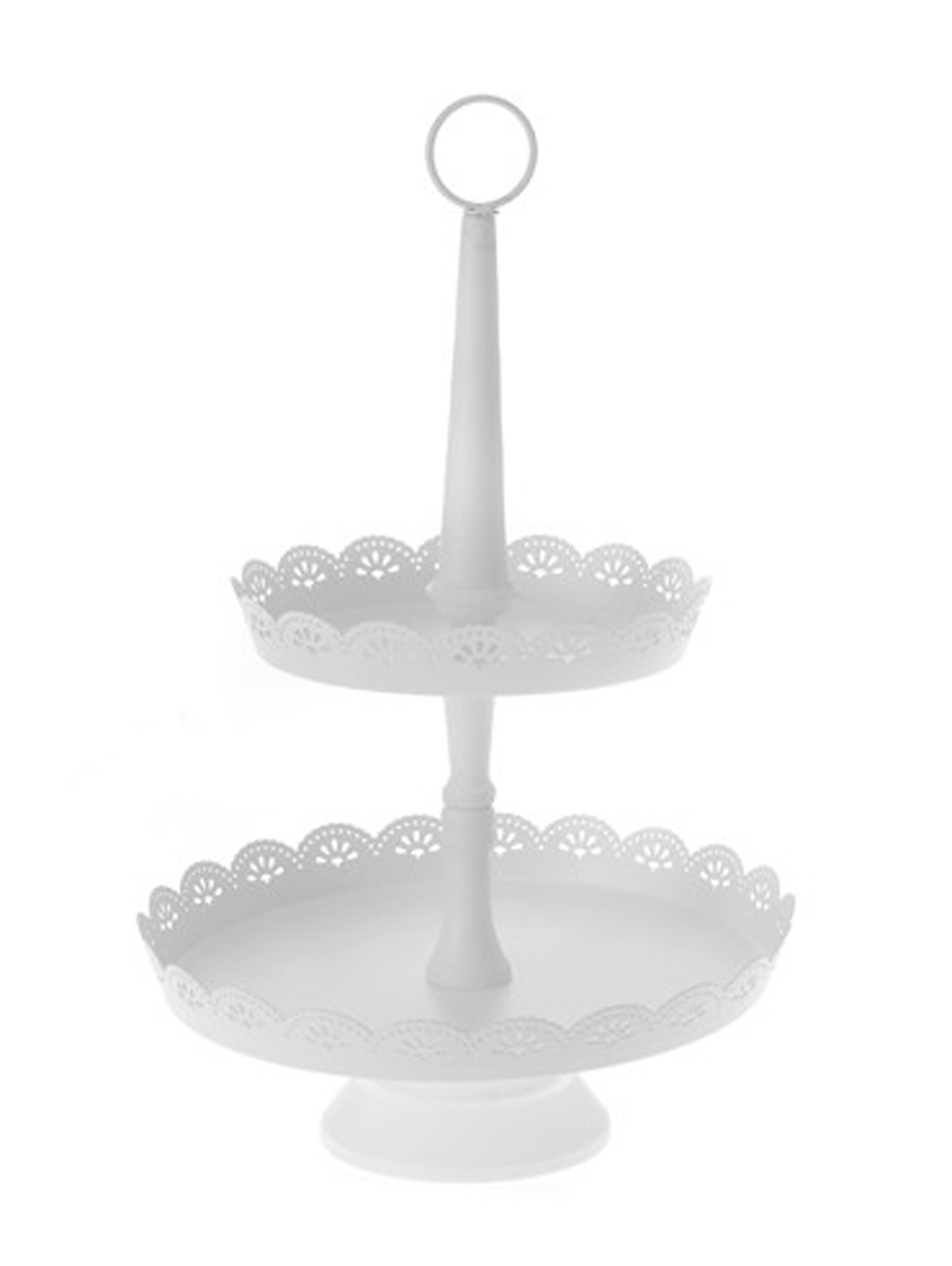 47558 METALNI TANJIR NA 2 SPRATA BELI SA ČIPKANIM RADOM 28*46cm