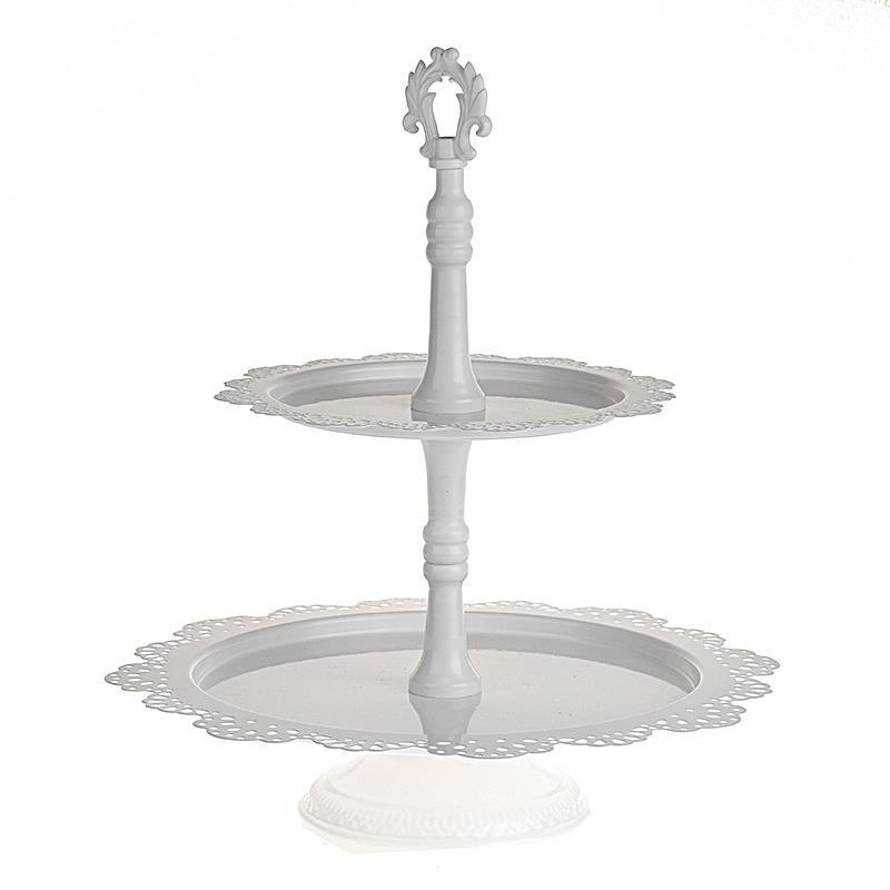 3708720067 METALNI TANJIR NA 2 SPRATA BELI SA ČIPKANIM RADOM 34*39.5cm