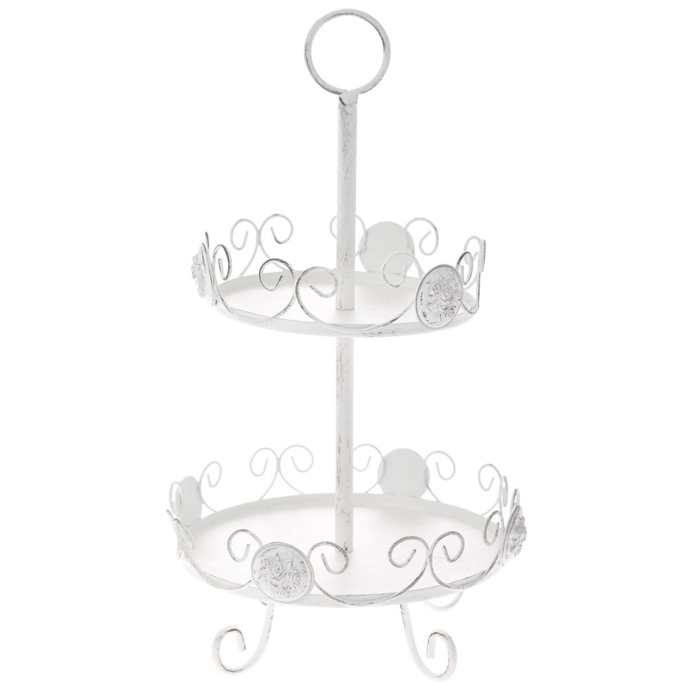 66080 METALNI TANJIR ZA KOLAČE NA 2 SPRATA ANTIK BELI 20*34cm