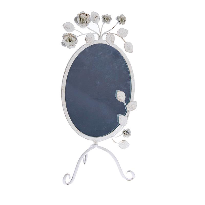 3958720001 METALNO STONO OGLEDALO BELO SA RUŽICAMA 23*18*48cm