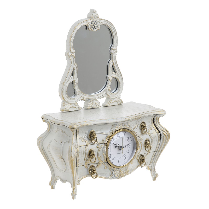 3708580010 MUZIČKA KUTIJA SA SATOM I OGLEDALOM BELO-ZLATNA 23*11.5*14cm