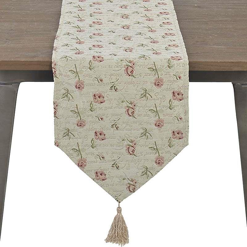 3401990076 NADSTOLNJAK PLATNENI BEŽ SA ROZE RUŽICAMA 32*140cm