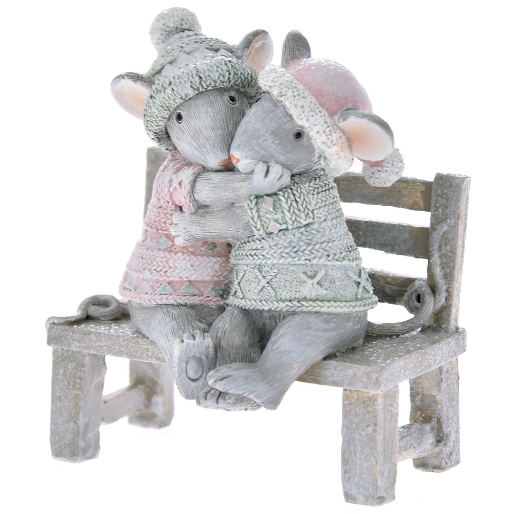 67242 Y NG KERAMIČKA FIGURA MIŠEVI NA KLUPI 10*7*11cm