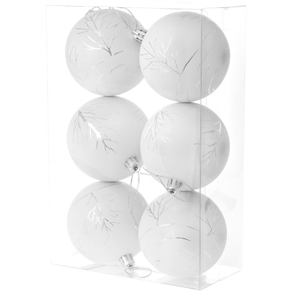 63843 Y NG.KUGLA BELO SREBRNA PLASTIČNA 8cm S/6