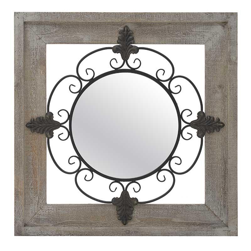 3951610009 OGLEDALO ZIDNO CRNO-BRAON U RAMU DRVO-METAL 76*5*76cm