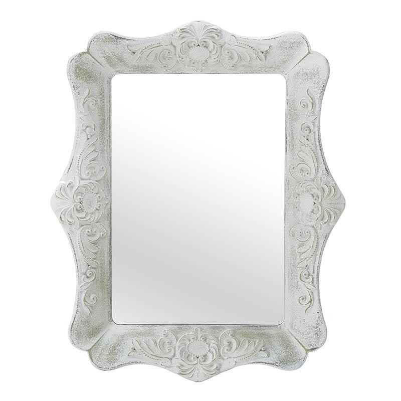 3956160005 OGLEDALO ZIDNO U DRVENOM ANTIK BELOM RAMU 49.5*40cm