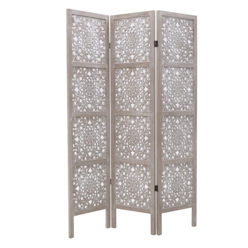 3501040370 PARAVAN DRVENI ANTIK BELO-SIVI SA DUBOREZOM 120*2.5*169cm
