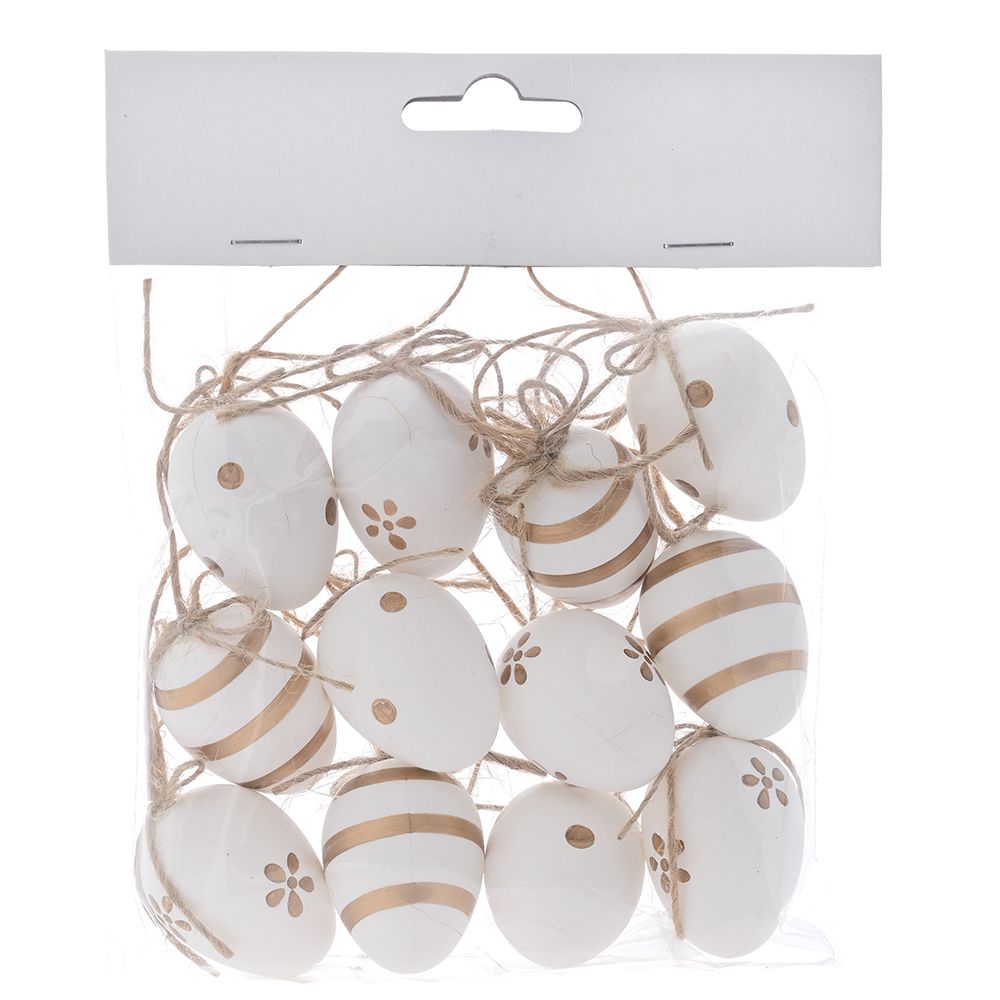 80675 PLASTIČNA JAJA BELO ZLATNA 4 CM SET/12 KOMADA 