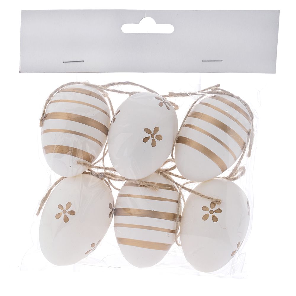 80673 PLASTIČNA JAJA BELO ZLATNA 6 CM SET/6 KOMADA